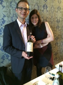 Winemaker Matteo Sasso and Ludovica Cisa Asinari dei Marchesi di Gresy show off their 2009 Tenute Cisa Asinari dei Marchesi di Gresy Barbaresco DOCG during Summa 2014.