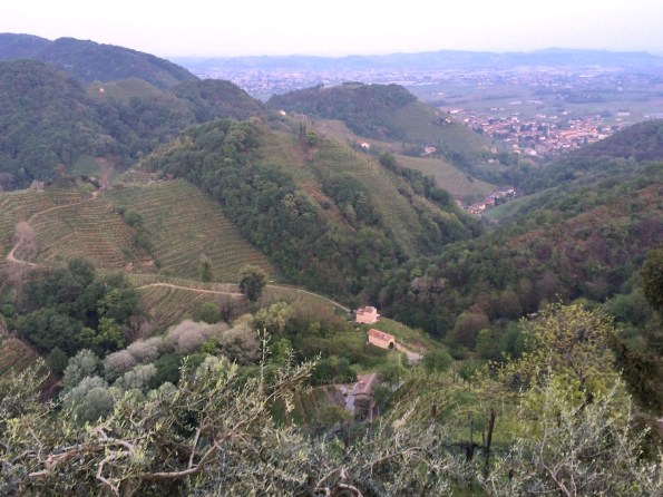The precipitous hills of the Cartizze DOCG, with Valdobiaddene far below.